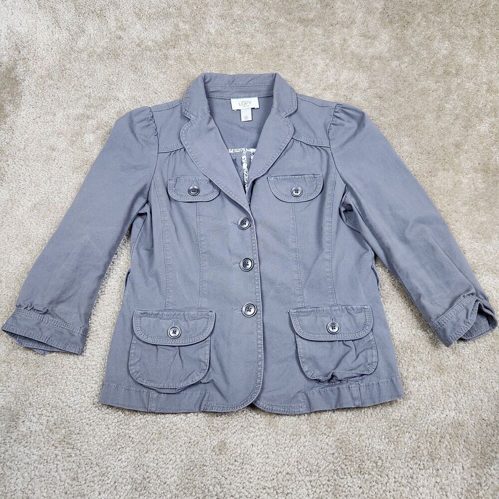 Ann Taylor Loft Jacket Womens Small Petite SP Stretch Utility Button Long Sleeve